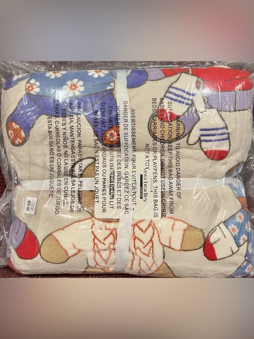 Vera Bradley Essential Oversized Fleece Blanket Toasty Teddies Pumice Stone Soft